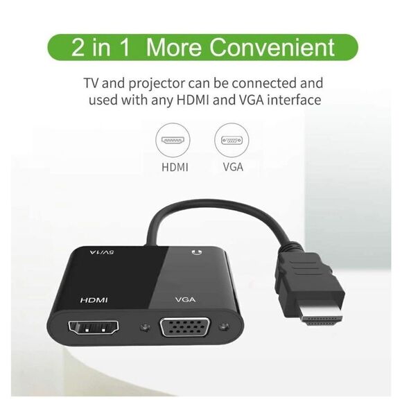 HDMI to VGA HDMI Adapter, HDMI Splitter 1 HDMI in VGA HDMI 2 Out for Computer - Picture 3 of 6